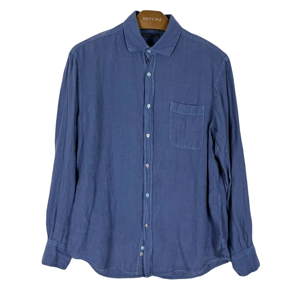 Mason's 100% Linen Shirt Men's L Button Up Relaxed Long Sleeve Blue